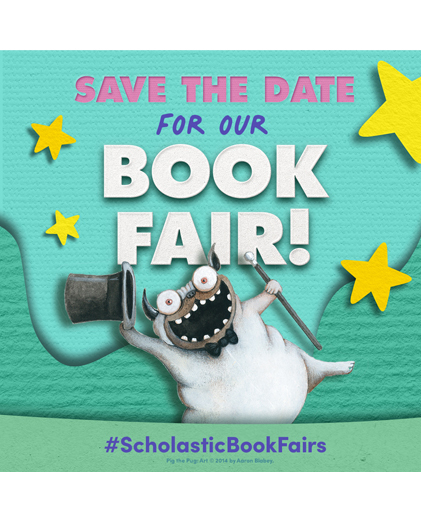 dog with top hat with caption Save the Date for our Book Fair